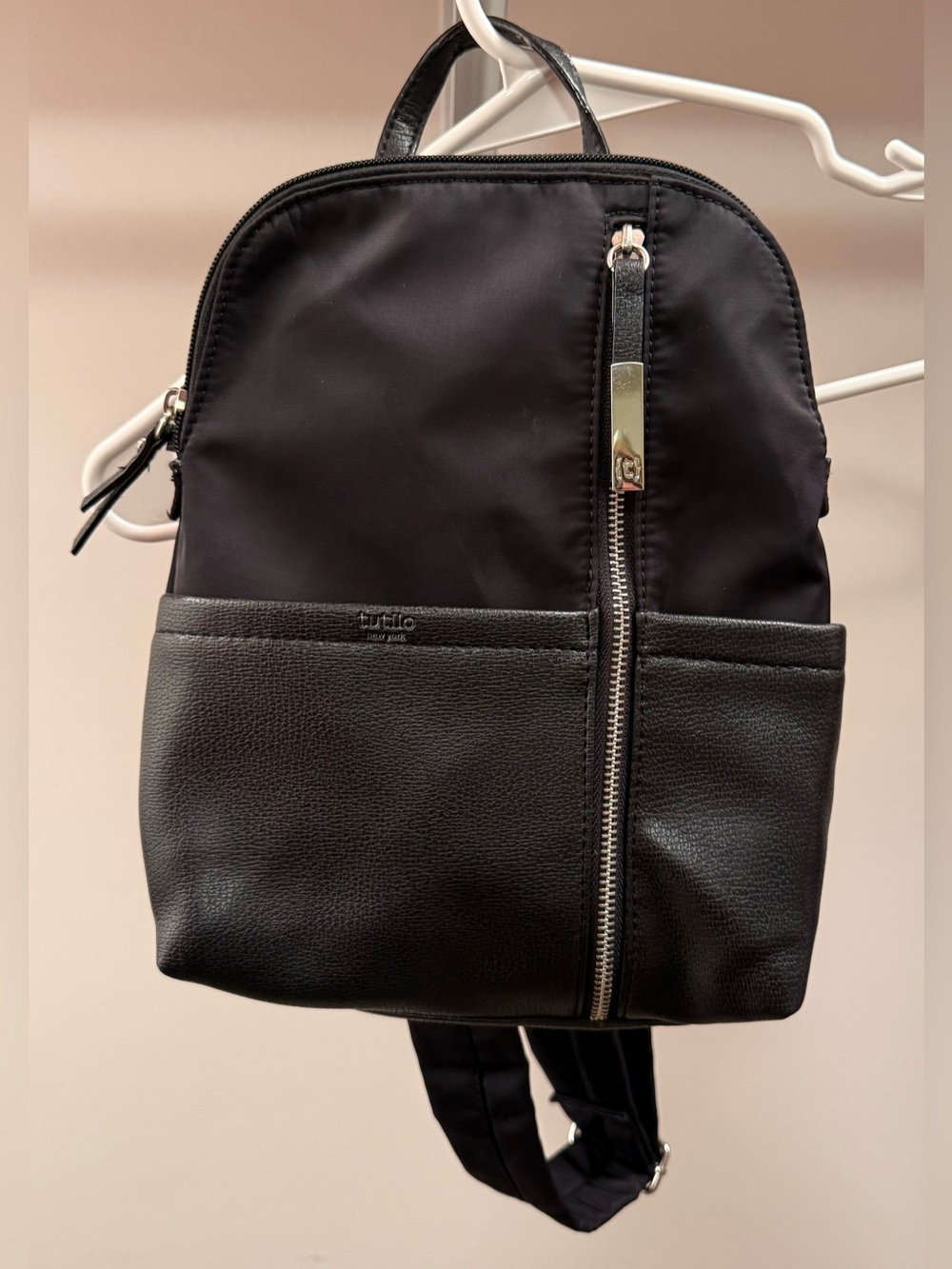 Tutilo Black Women's Mini Backpack with Front Zip Accent